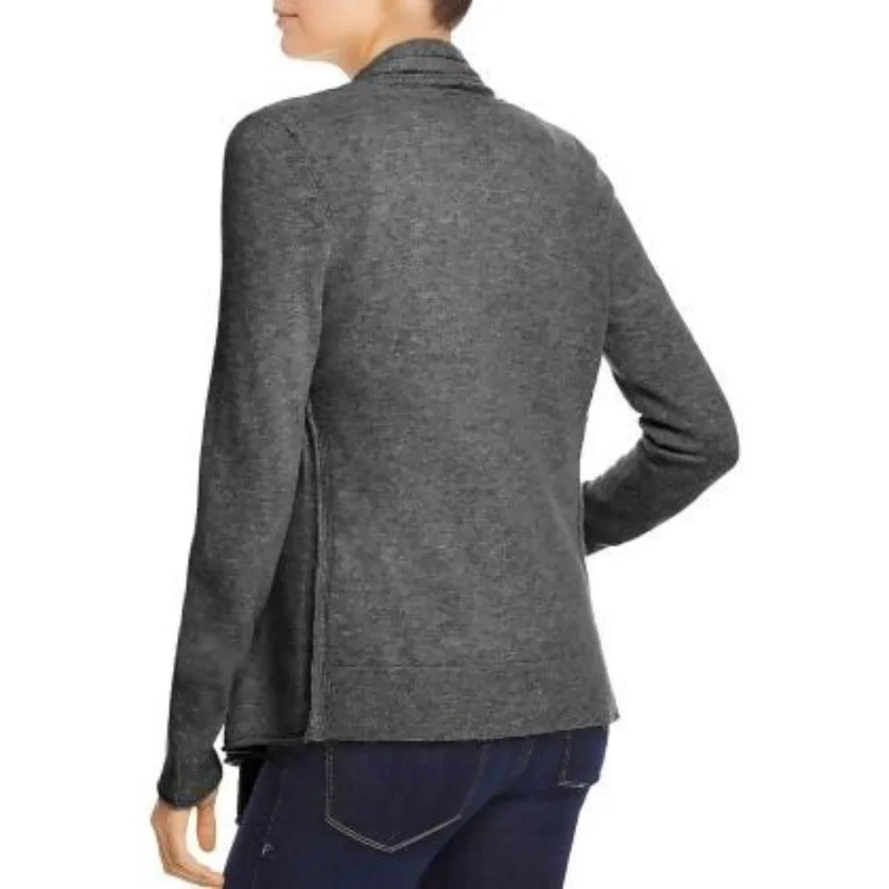 AQUA Cashmere Draped Open-Front Cashmere Cardigan in Dark Grey - NWT